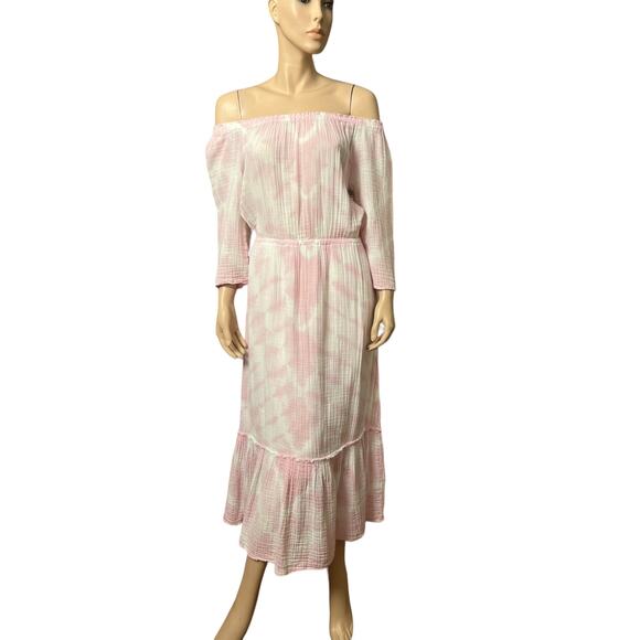 Michael Stars Off The Shoulder Dress in Pink and White Size XS 3/4 Sleeves - Picture 1 of 10